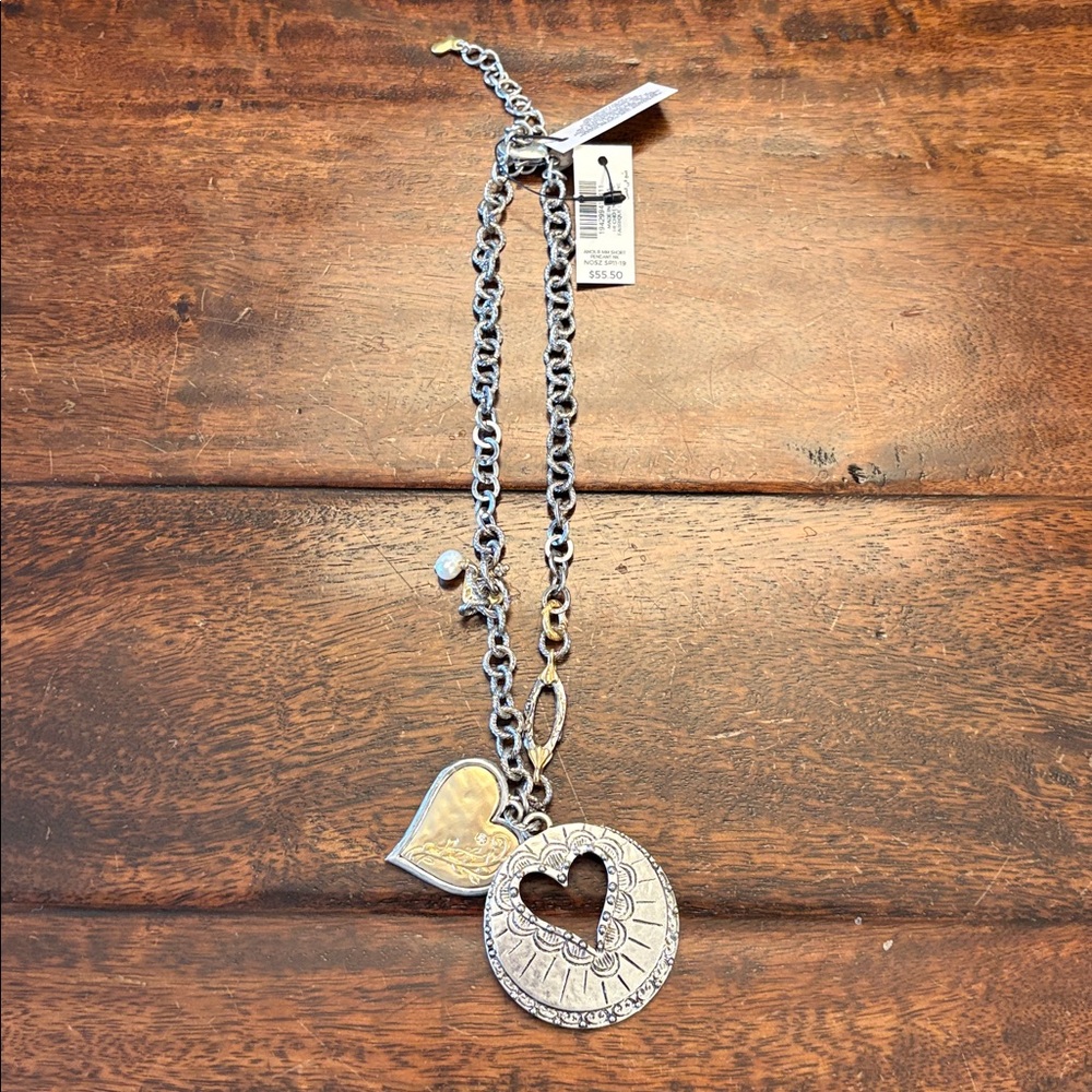 Chico's Silver and Gold Heart Pendant Necklace